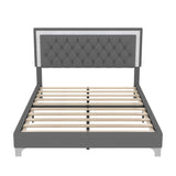 3-Pieces Bedroom Set, Queen Size Upholstered Platform Bed with LED Lights and Two Nightstands - Gray