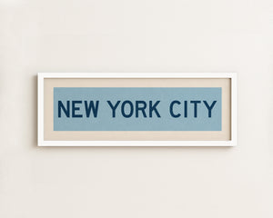 Framed New York City Columbia Blue and Navy Bus Scroll