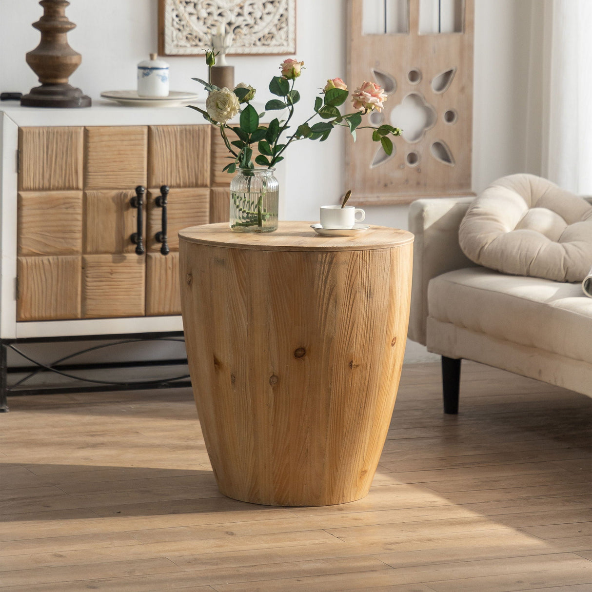 Vintage Style Barrel Coffee Table With Storage