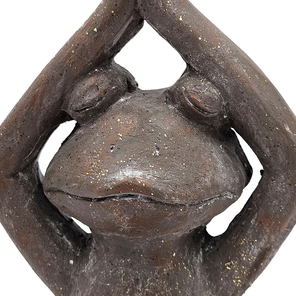 11.5x6.5x15 Brown Magnesium Yoga Frog Figurine in Namaste Pose with Gold Accents