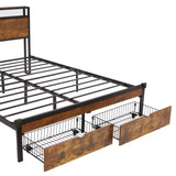 Modern King Size Metal Platform Bed Frame with Wooden Headboard