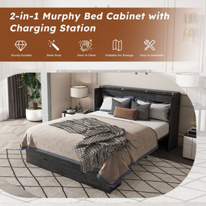 Full Murphy Bed With Storage Drawers, Charging Station, Foldable Panels, And Silent Swivel Wheels