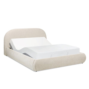 Archie Puffy Grounded Upholstered Platform Bed with Rounded Headboard - Green, White, Beige