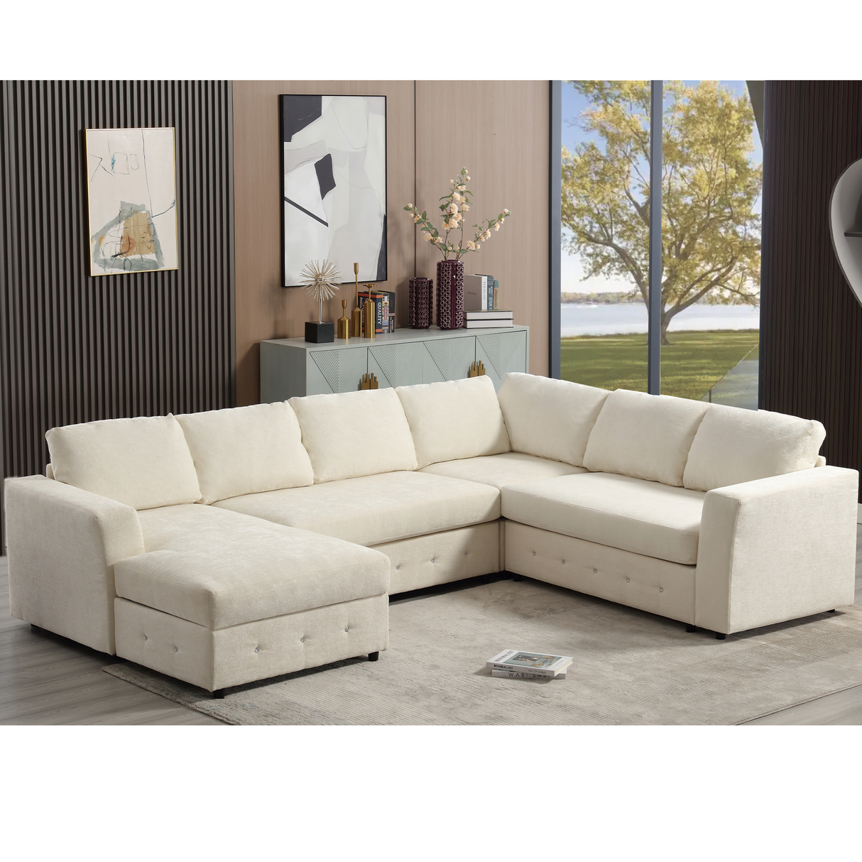 110.75" Sectional Sofa with Chaise Storage