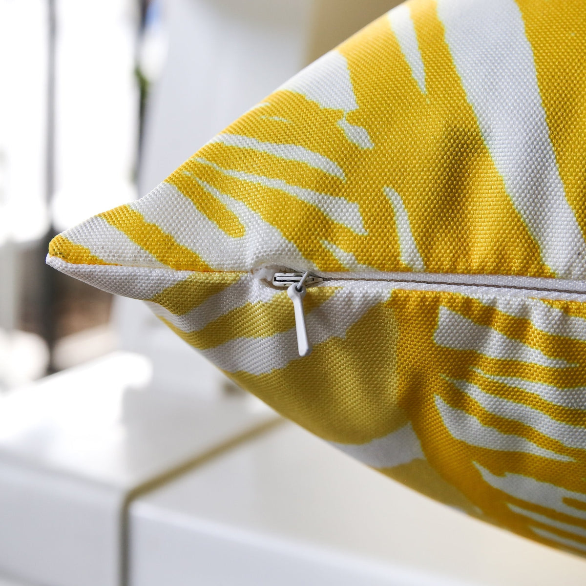 Leaf Vein Yellow Outdoor & Indoor Pillow with Water-Resistant Polyester