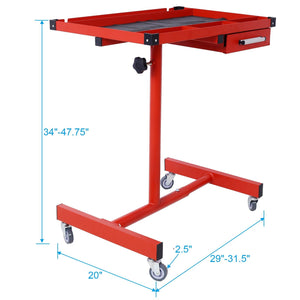 Adjustable Tear Down Work Table With Drawer For Garages, Repair Shops, And Diy, Portable, (4) 2.5" Swivel Casters, 220 Pound Capacity, Rubber Corners, Heavy Duty Steel