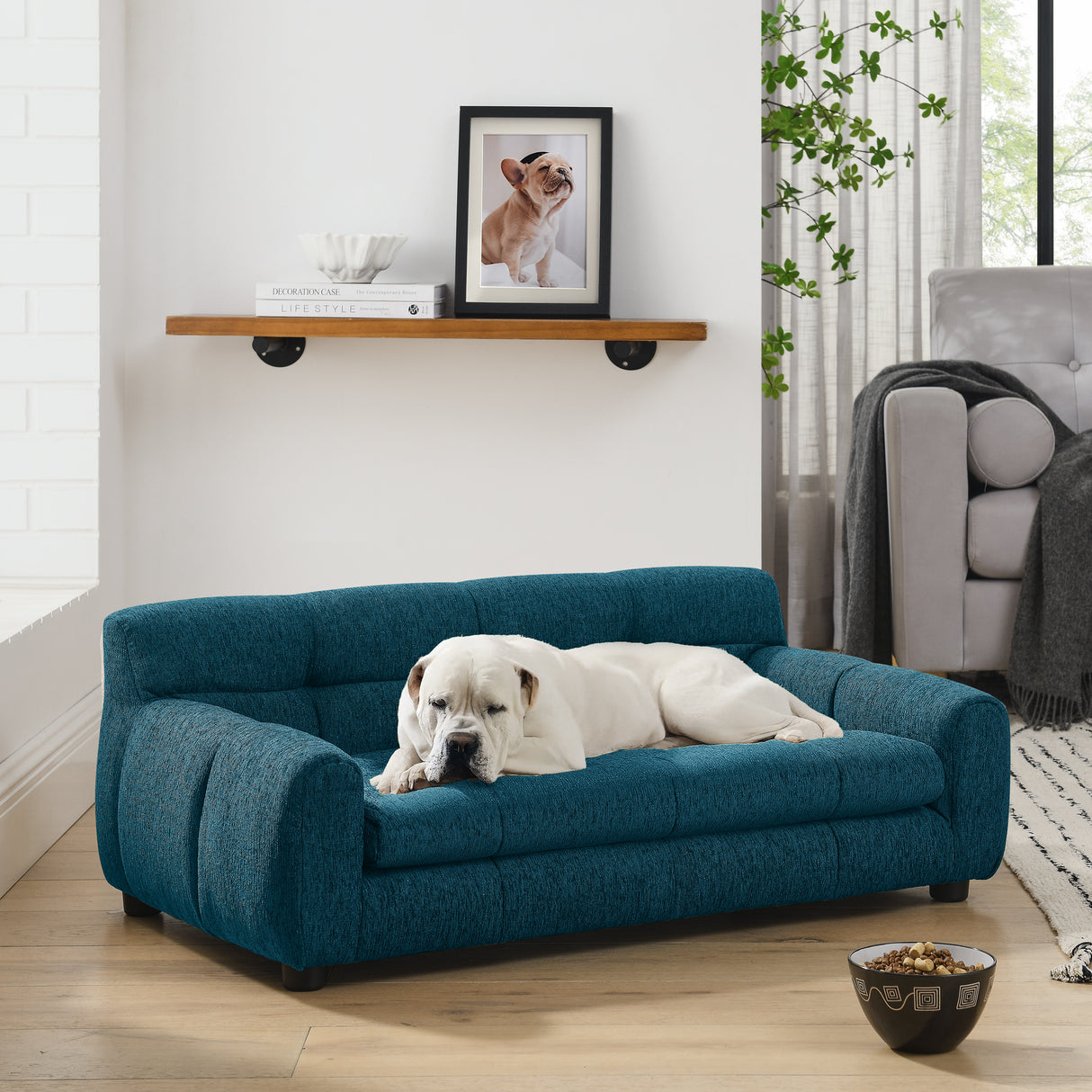 Soft and comfortable pet sofa with backrest and armrests, BLUE