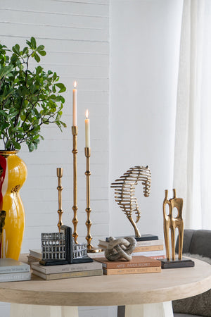 D5x19' Slender Aluminum Taper Candle Holder with Bead Accents, Bronze
