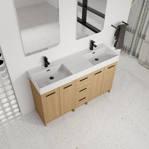 60" Double Sink Bathroom Vanity with 3 Drawers and Large Storage