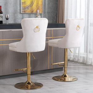 Thick Swivel Barstools Adjusatble Seat Height From 25-33", Modern Upholstered Bar Stools With Backs Comfortable Tufted For Home Pub And Kitchen Island (Set of 2)
