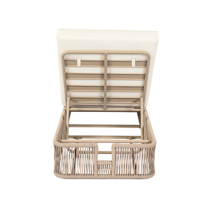 Beige and White Adjustable Sunlounge with Woven Rope Base