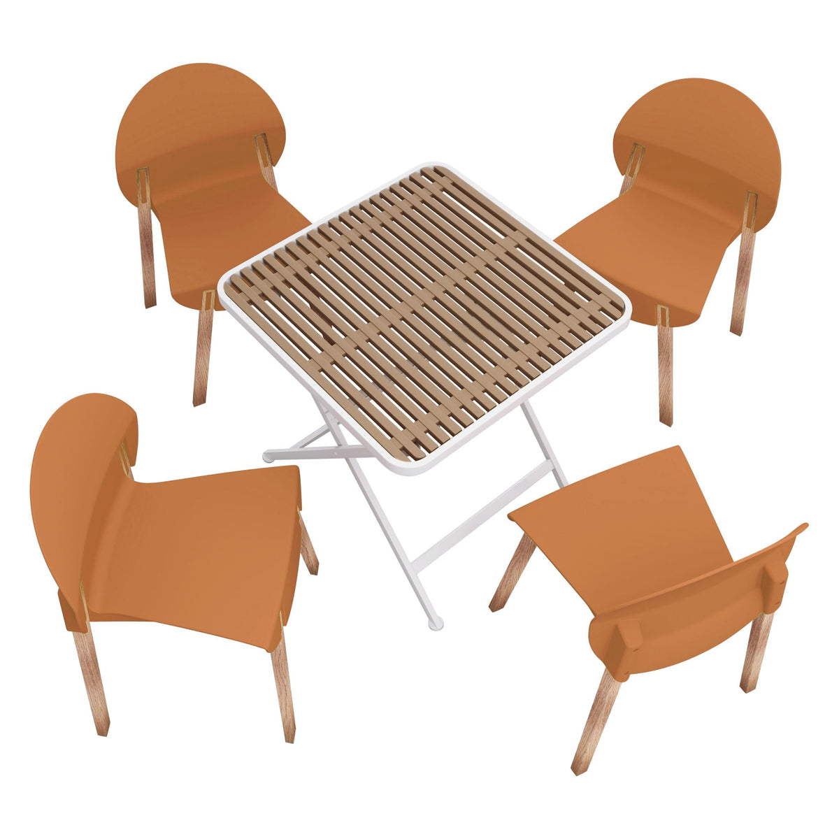 4 Piece Outdoor Set with Folding Table and Single Chairs - Blue, Red, Orange