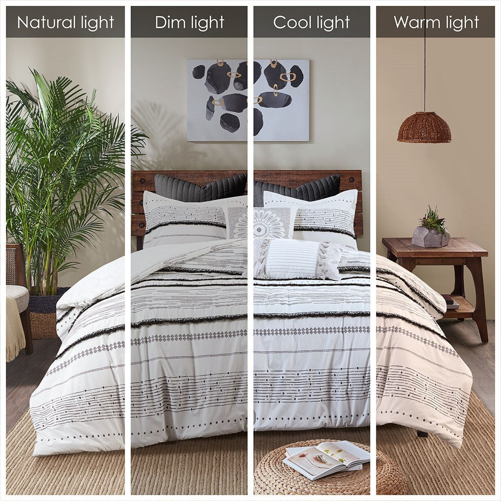 Cotton Printed Comforter Set With Trims Black/White King/Cal King