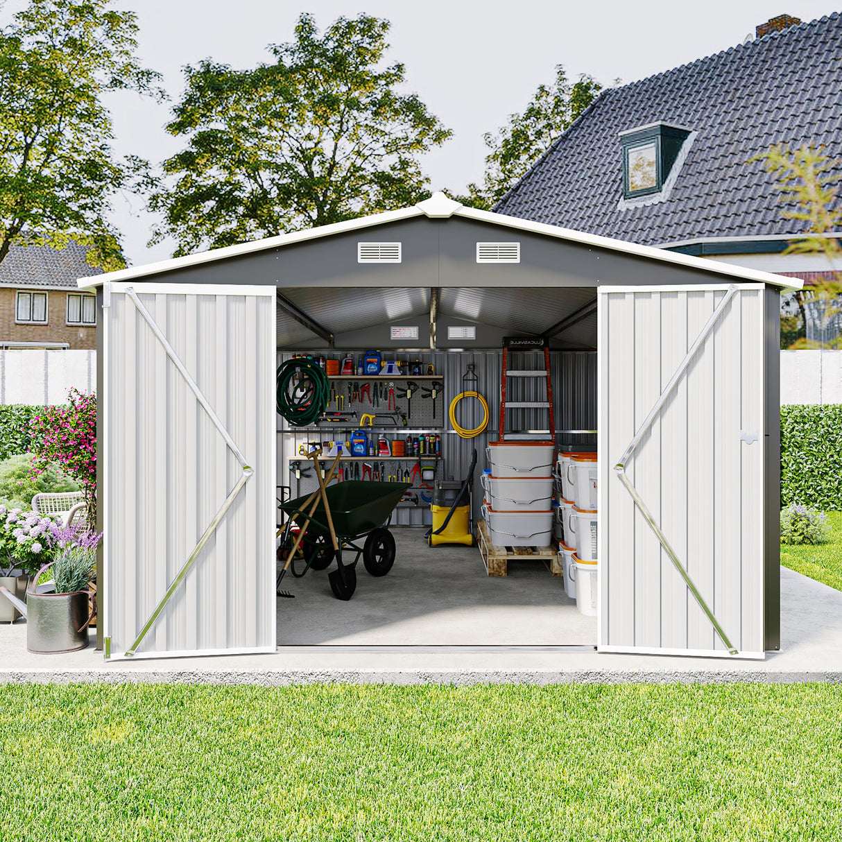 Campcraft Outdoor Storage Shed 10x14 FT with 3 Lockable Doors