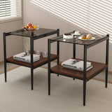 Set of 2 Rectangle End Table,  Gray Glass