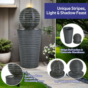31.5' Tall Striped Concrete Column Fountain with LED Light - Gray Concrete Design