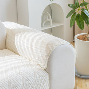 Quilted Geometric Cotton Sofa Cover, Non-Slip & Thick Padded Furniture Covers