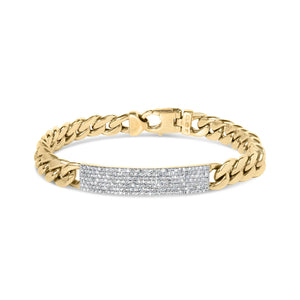 Men's 10K Yellow Gold 1 1/2 Cttw Diamond ID Cuban Bracelet (I-J Color, I2-I3 Clarity) - 8.5 Inches