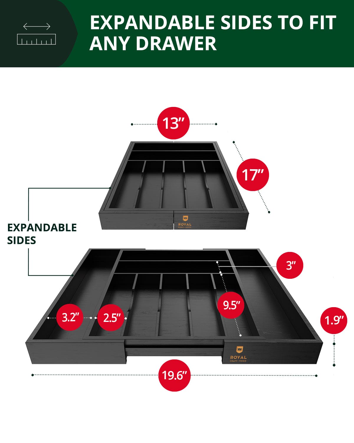 Silverware Drawer Organizer Black 9 Slots