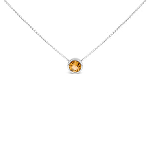 .925 Sterling Silver 7MM Bezel Set Created Purple Amethyst Pendant Necklace - 18" Inches