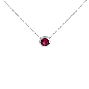 .925 Sterling Silver 7MM Bezel Set Created Purple Amethyst Pendant Necklace - 18" Inches