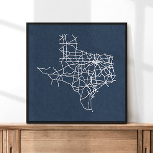 Texas Roadtrip Map Art Print