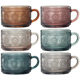Tonal Hobnail Mug Glassware with 6 Lids & Gold Spoons, Set of 6
