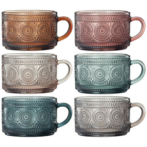 Tonal Hobnail Mug Glassware with 6 Lids & Gold Spoons, Set of 6