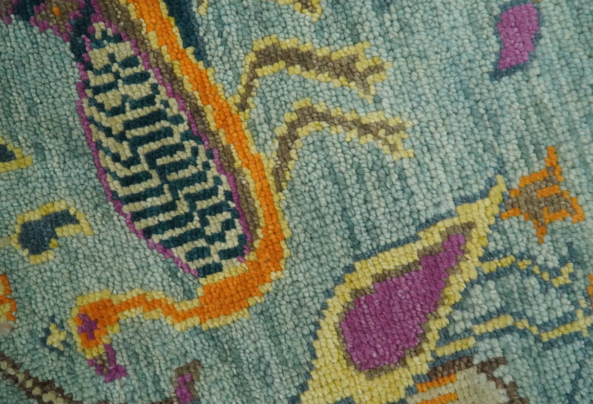 Custom Made Runner Jungle Life Peacock Green Hand Knotted Wool Rug