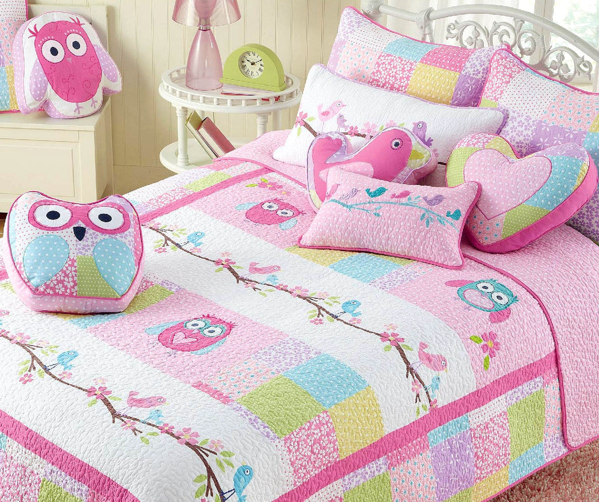 Pink Owl Cute Embroidered Novelty Decor Throw Pillow