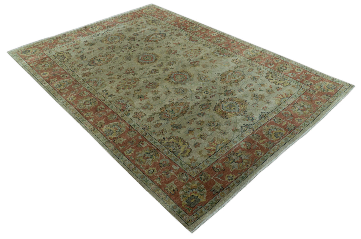 Traditional Turkish Design Beige And Rust 6x9 Hand Knotted Wool Area Rug