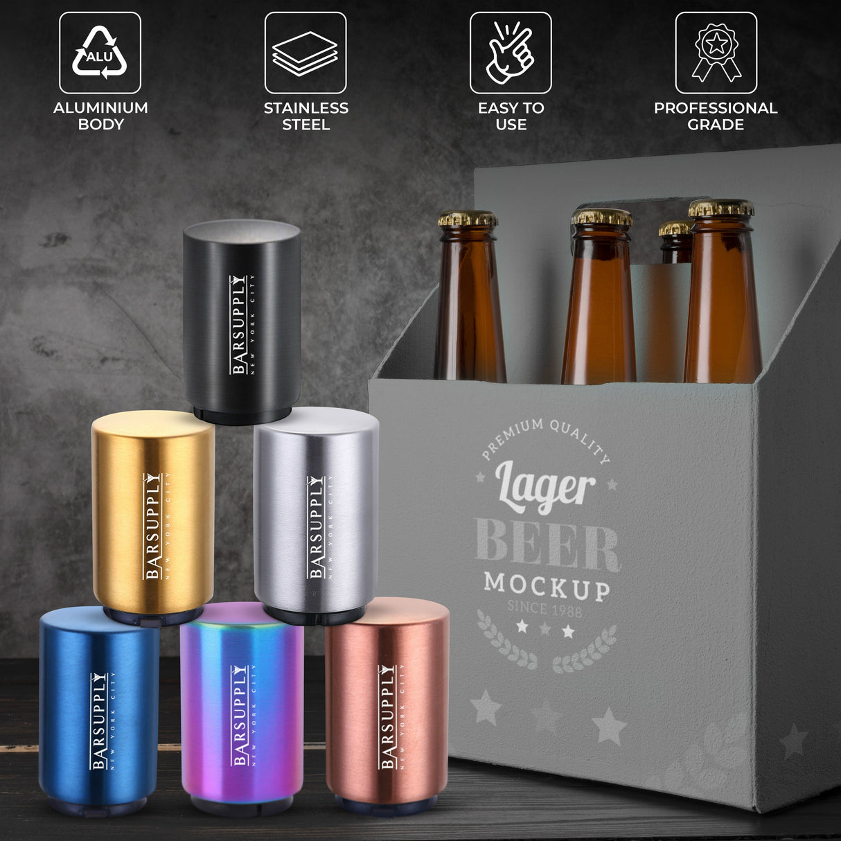 2-Pack BARSUPPLY Push Down Automatic Magnetic Beer Bottle Opener + BONUS Cap Gun