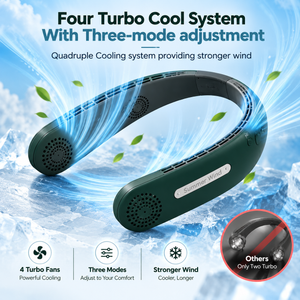 4000mAh 4 Tubors Portable Rechargeable Neck Fan 360° Bladeless with 3 Speeds