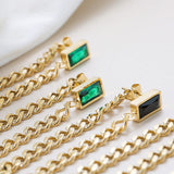 Dangle Chain Earrings with Cubic Zirconia Emerald and Gift Pouch