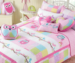 Pink Owl Patchwork Embroidered Novelty Decor Throw Pillow
