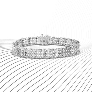 .925 Sterling Silver 1.00 Cttw Diamond Multi Row Heart Link Bracelet (H-I Color, I1-I2 Clarity) - 7.25" Inches