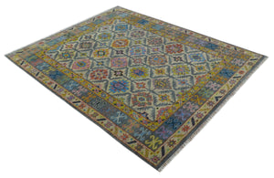Hand Knotted Beige, Gray and Mustard Oriental 8x10 Wool Area Rug