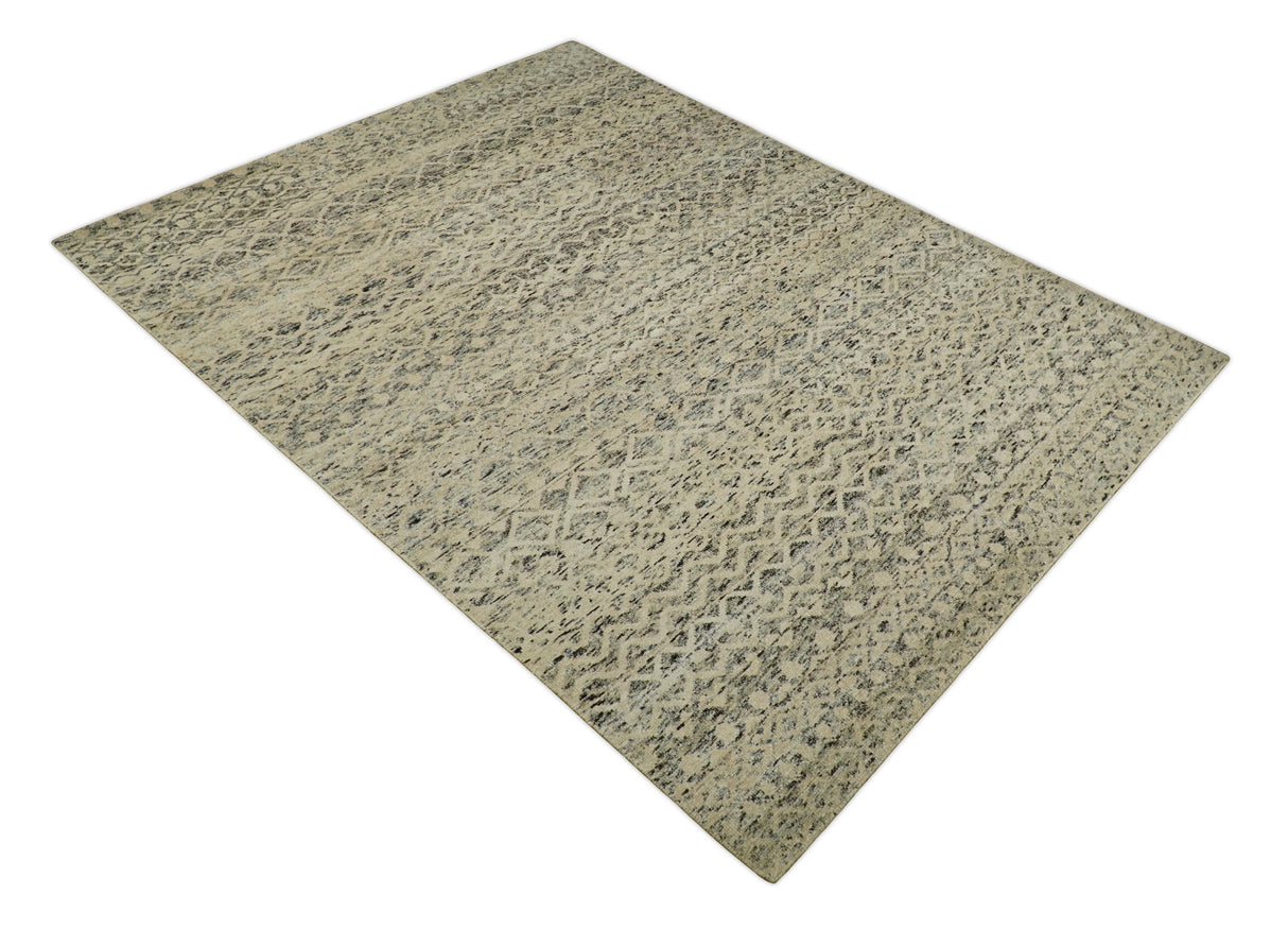 9x12 Hand Knotted Beige and Brown  Modern Contemporary Southwestern Tribal Trellis Recycled Silk Area Rug