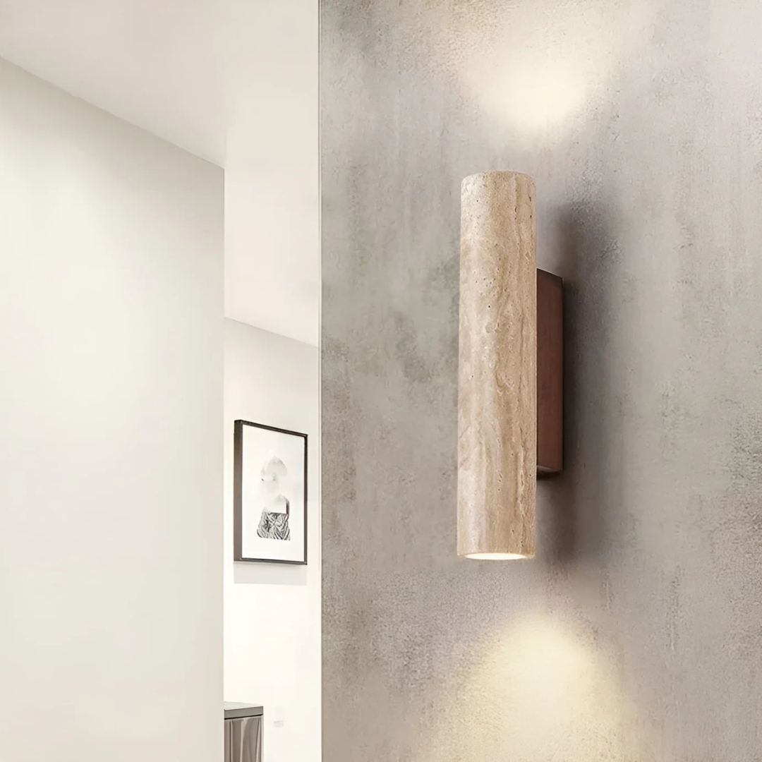 Modern Travertine Marble Cylinder LED Wall Sconce Warm White