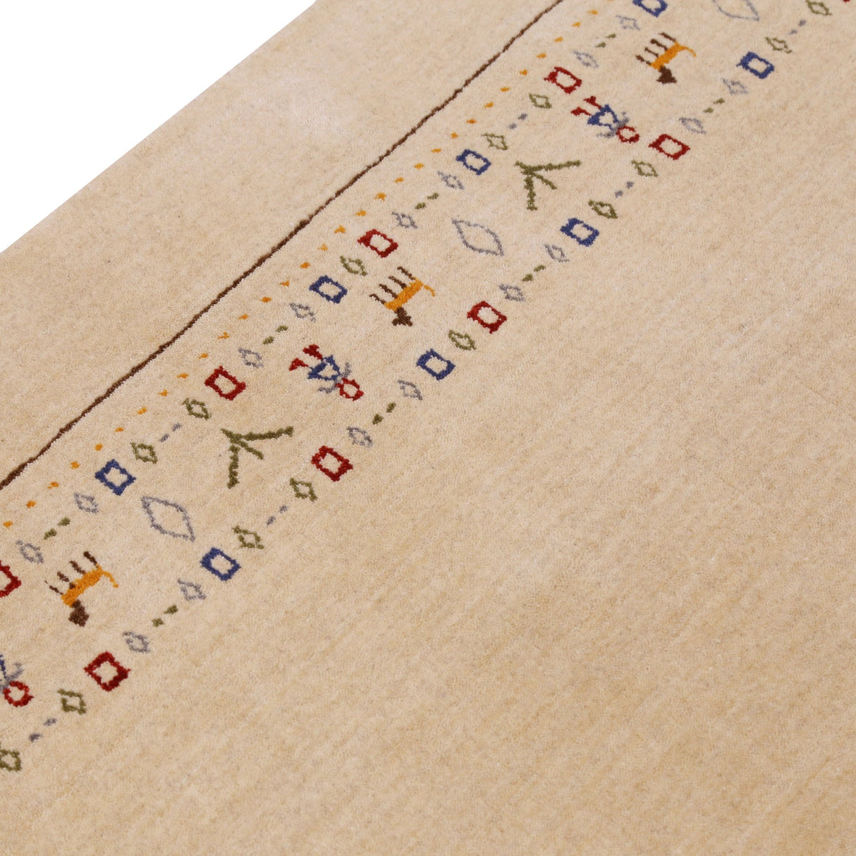 Tribal Border Ivory Design Hand Loomed Wool Area Rug