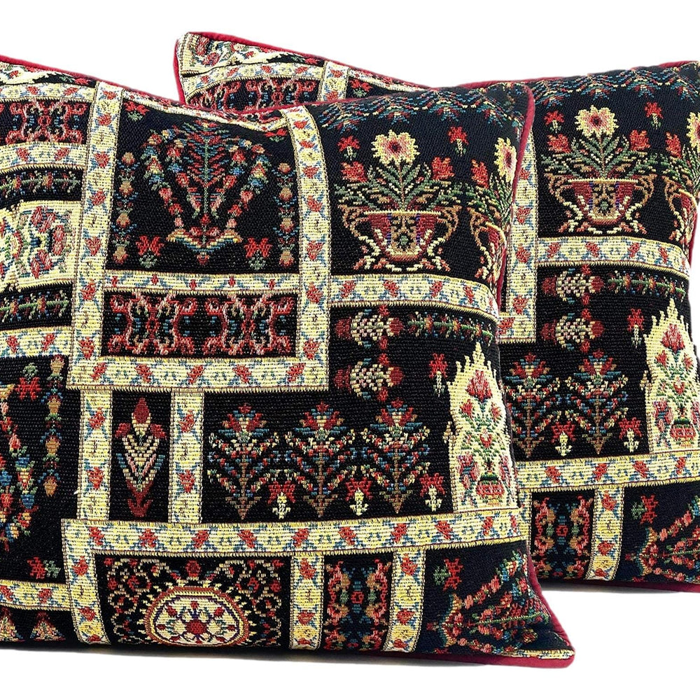 DaDalogy Bedding Dark Noir Botanical Mughal Floral Vintage Fleur Tapestry Throw Pillow Covers 16" (18197)