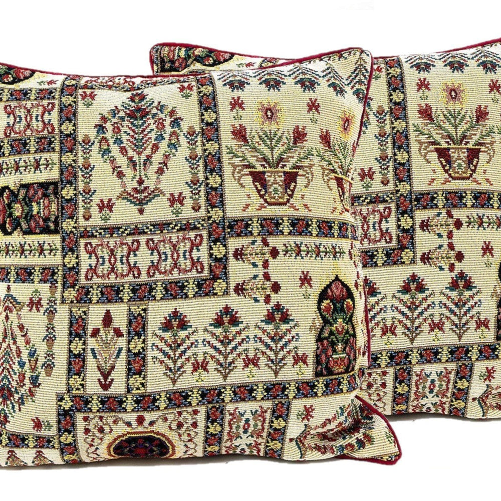 DaDalogy Bedding Light White Mughal Floral Botanical Cottage Fleur Tapestry Throw Pillow Covers 16" (18196)