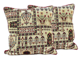 DaDalogy Bedding Light White Mughal Floral Botanical Cottage Fleur Tapestry Throw Pillow Covers 16" (18196)