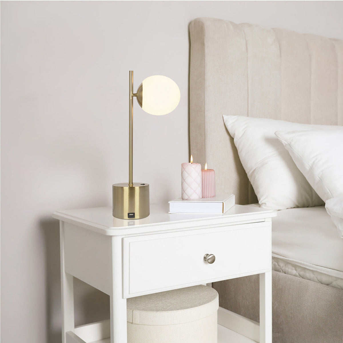 Ethereal - Modern Small Table Lamp, Desk Lamp Fixture With Globe Shade - Gold / White