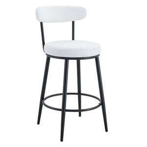 Fashionable Ergonomic High Legged Bar Chairs with White Fabric Cushions - Set of 2