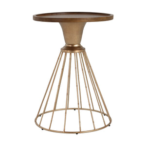 Hollow Edge Retro Art Pine Side Table with Antique Gold and Natural Color