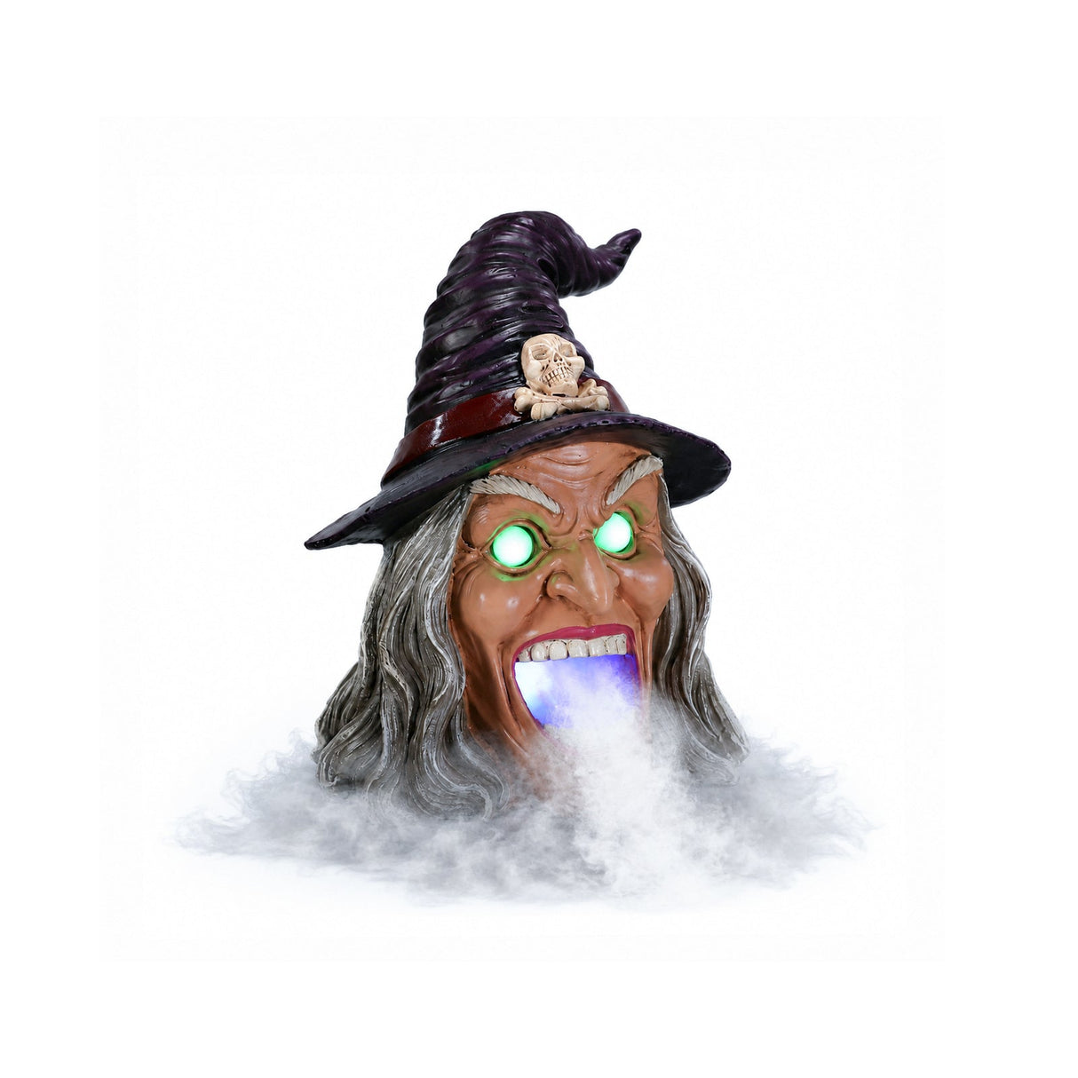 Halloween Witch Head Decor with LED Light and Mist Effect
