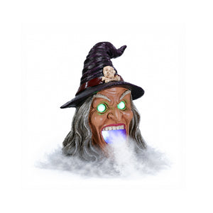 Halloween Witch Head Decor with LED Light and Mist Effect