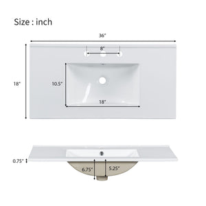 Modern Bathroom Vanity With Ceramic Sink, Soft Close Doors, Adjustable Shelves