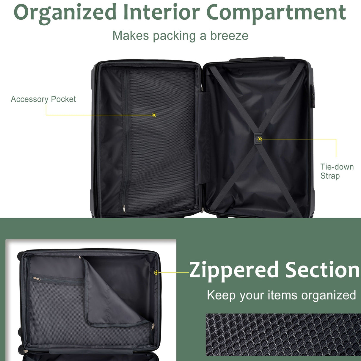 Lightweight Durable ABS Hardshell Luggage - 24-Inch (Green)